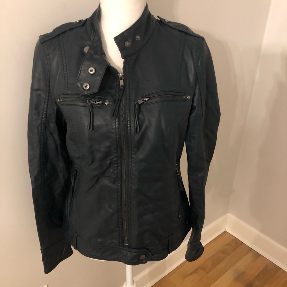 Navy blue faux leather jacket